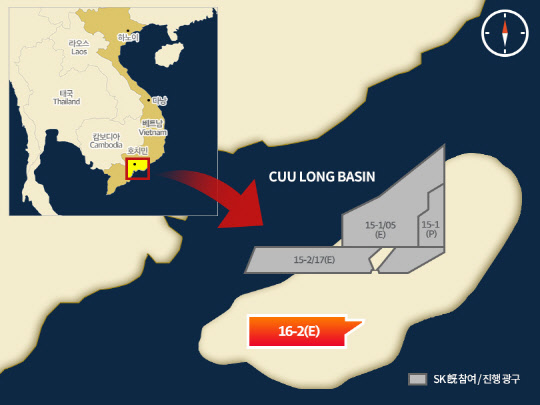 SK이노베이션이 베트남 국영석유회사 ‘PVEP’로부터 운영권을 인수한 16-2 해상광구.   <SK이노베이션 제공>